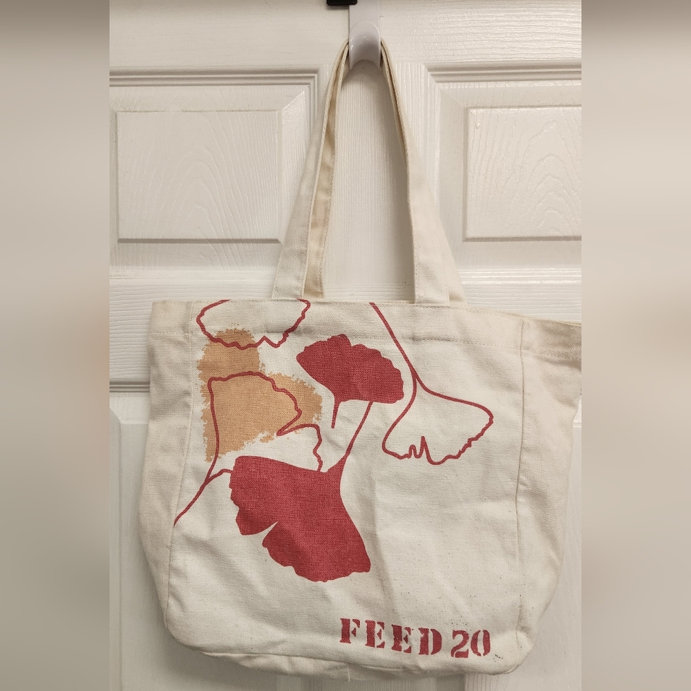 Canvas Tote with Red and Tan Floral Design